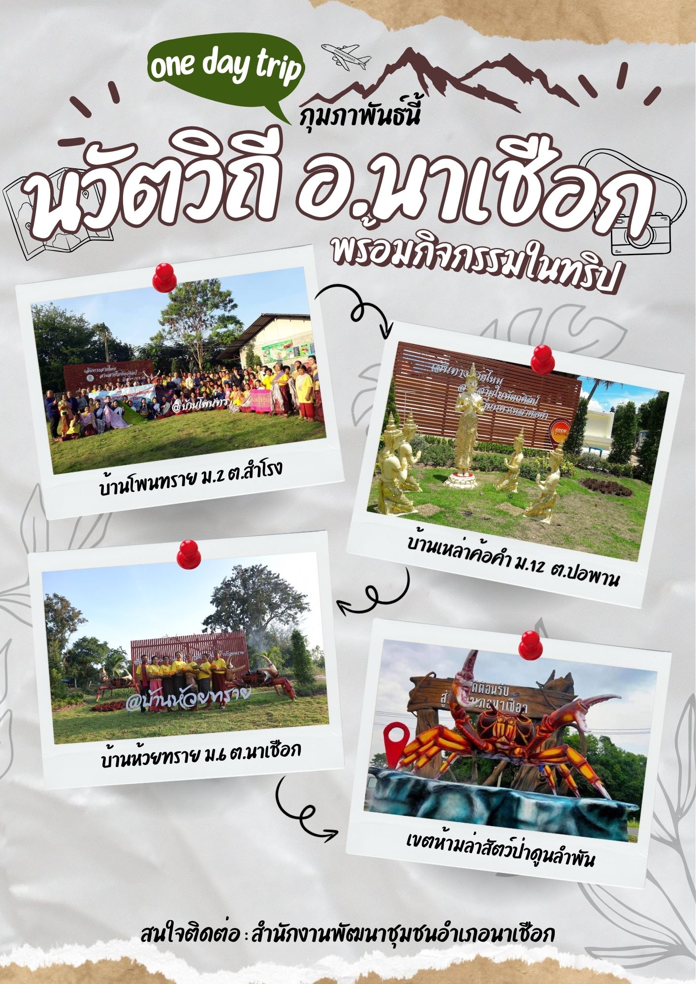 เชิญชวนนักท่องเที่ยวมาเที่ยวชมหมู่บ้าน ชุมชนท่องเที่ยว OTOP นวัตวิถี แวะชม แวะเลือก ผ้าไหมทอมือ ย้อมสีจากธรรมชาติ ลายเอกลักษณ์เฉพาะถิ่น